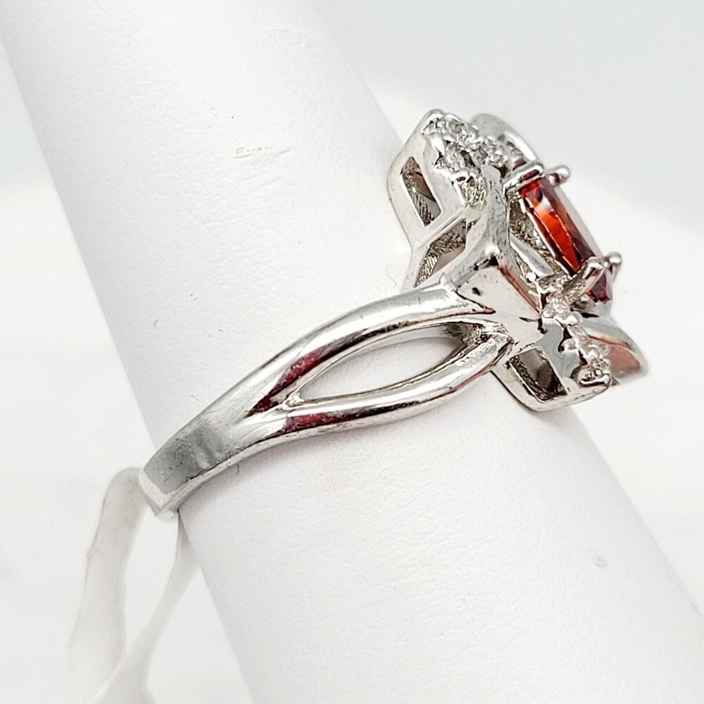 Sz 6 Star of David Ring Cubic Zirconia's Faux Rustic Red Oval Stone Silver Plate - Picture 3 of 8